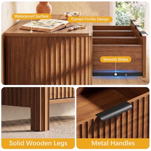 Image of Wodeer 9 Drawer Dresser for Bedroom, 62 inch W Wide Wood Storage Cabinet with Fluted Design, Modern Chest of Drawers & TV Stand for Living Room, Nursery Clothing Organizer with Metal Slides, Anti-Tipping