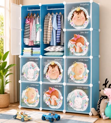 Image of 12 Door Plastic Wardrobe for Kids - Cupboard for Clothes Storage Rack, Almirah for Clothes, Baby Collapsible Wardrobe, Multi-Purpose Kids Storage Organizer for Books,Toy