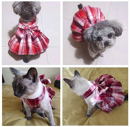 Oyccen Hund Gitter Kleid Geschirr und Leine Set Welpengeschirr Fliege Prinzessin Haustier Kleidung für Kleine Hunde Katzen
