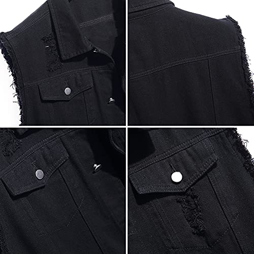 Longbida Men's Denim Vest Sleeveless Ripped Slim Fit Distressed Jean Jacket(Black0721,L) #TOP2