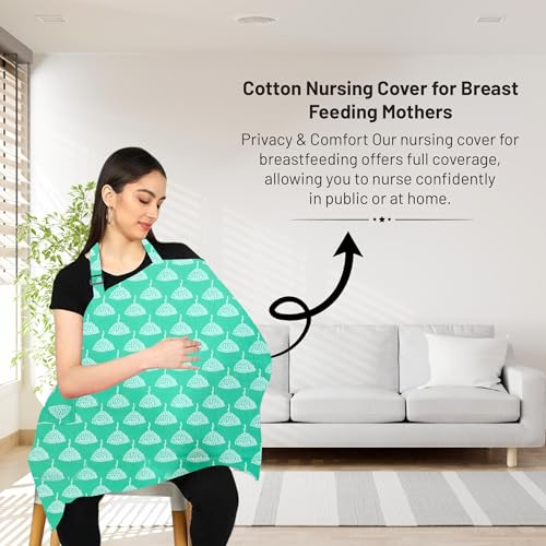 Image of ZIKKU 100% Cotton Nursing Cover for Breastfeeding, Soft and Breathable, Feeding Apron /Cover for Nursing Moms, Lightweight and Comfortable Maternity Breastfeeding Cover with Mobile Pocket (Mint Green Color with Floral Design)