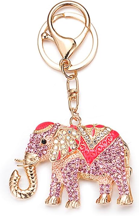 Rhinestone Elephant Keychain Gold Plated Hook Cute Sparkly Crystal Elephant Lucky Key Chain for Women