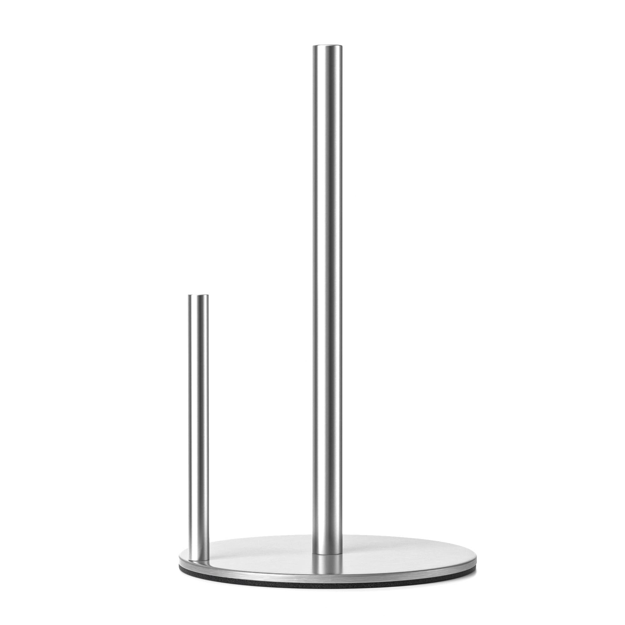 Paper Towel Holder Silver, Premium Stainless Steel Kitchen Roll Dispenser, Countertop Roll Organizer with Weighted Base