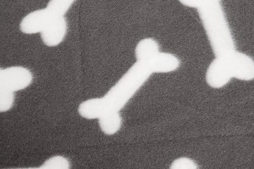 Karlie Hunde Fleecedecke Knochenmotiv, Hundedecke, Fleece, Grau, 100x70 cm