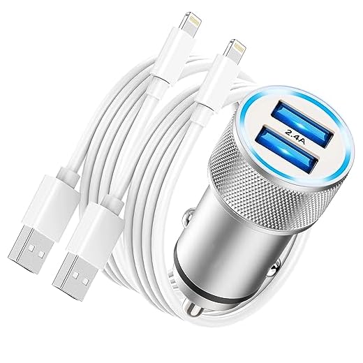 iPhone Car Charger Adapter Apple MFi Certified, Poukey Car iPhone Charger Dual USB Car Charger for iPhone 13 12 11 Pro Max/Mini/XS/XR/X/8/7/6/SE,Fast Charging Car Phone Charger with 2x Lightning Cable