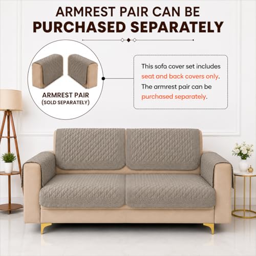 Image of Homerz Premium Petal Charm Sofa Cover | Embossed Floral Pattern | Soft Touch, Anti-Dust & Easy Wash Fabric Cloth, Washable and Durable (Beige, 2 Seater, Seat Cover with Backrest)