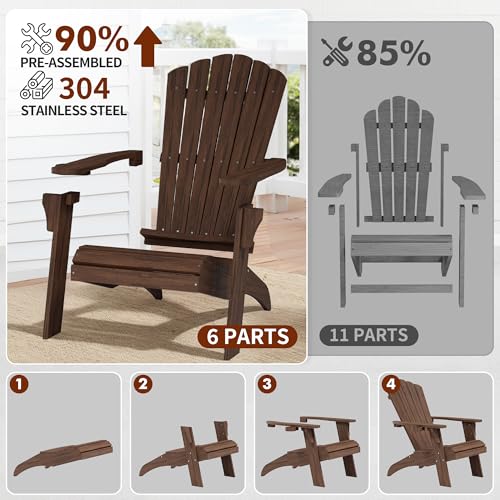 Image of Psilvam Adirondack Chairs with Cup Holder, PolyLumber Fire Pit Chair, Light Brown