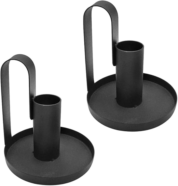 Dylan-EU 2 Pcs Retro Iron Candle Holder Matte Black Candlestick Simple Elegant Candelabra Vintage Table Decorations for Dining Room Wedding Halloween Christmas
