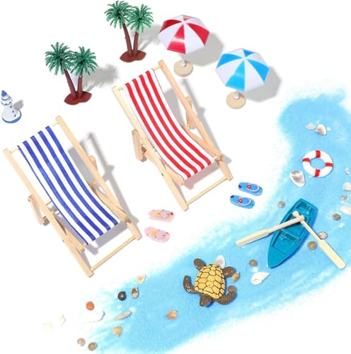18 Stück Strand Deko, Mini Stranddekorationen Mini Liegestuhl Deko,...