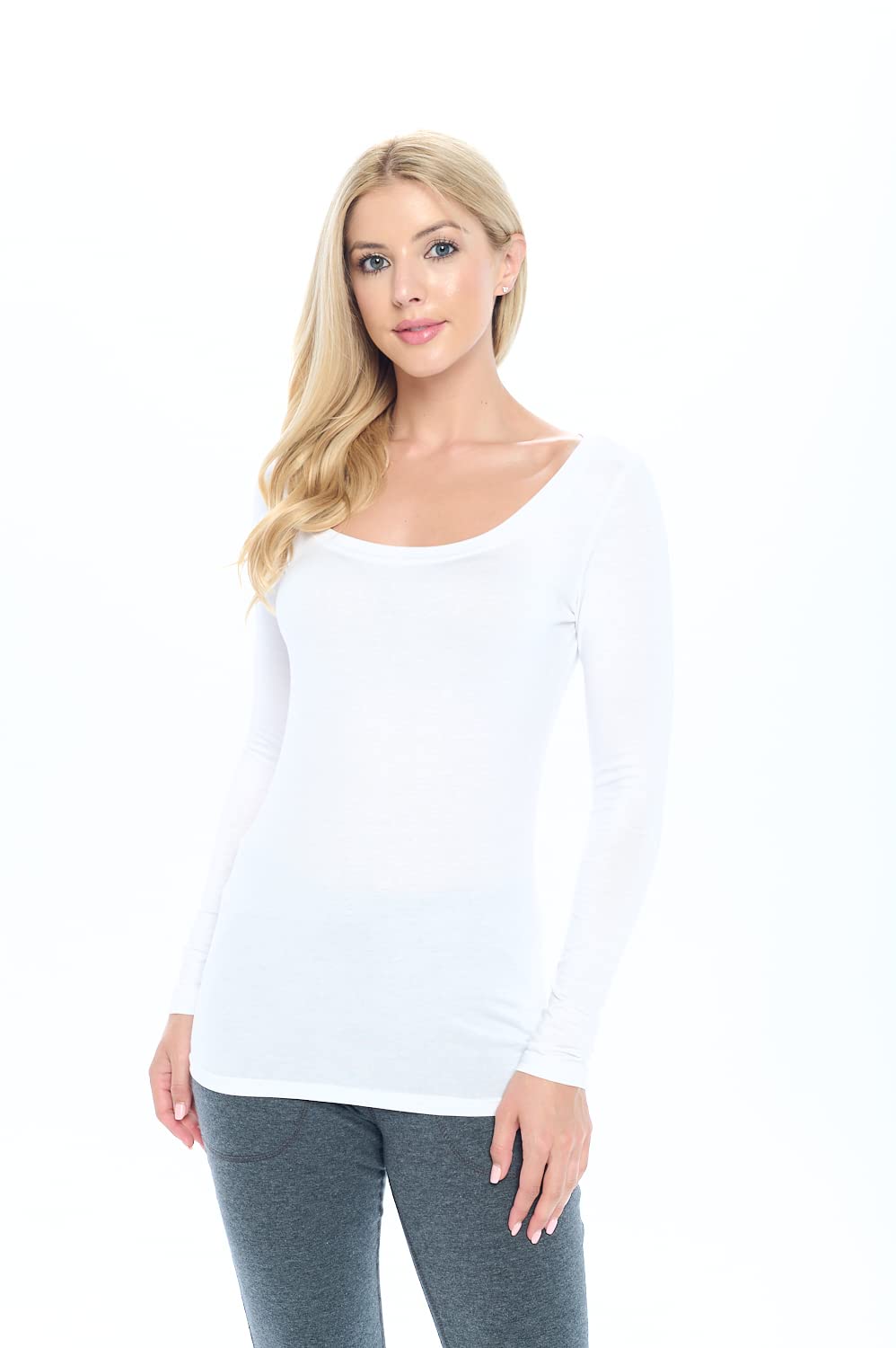 M&M SCRUBS Women's Long Sleeve Scoop-Neck T-Shirt Under Scrub (White, Large)