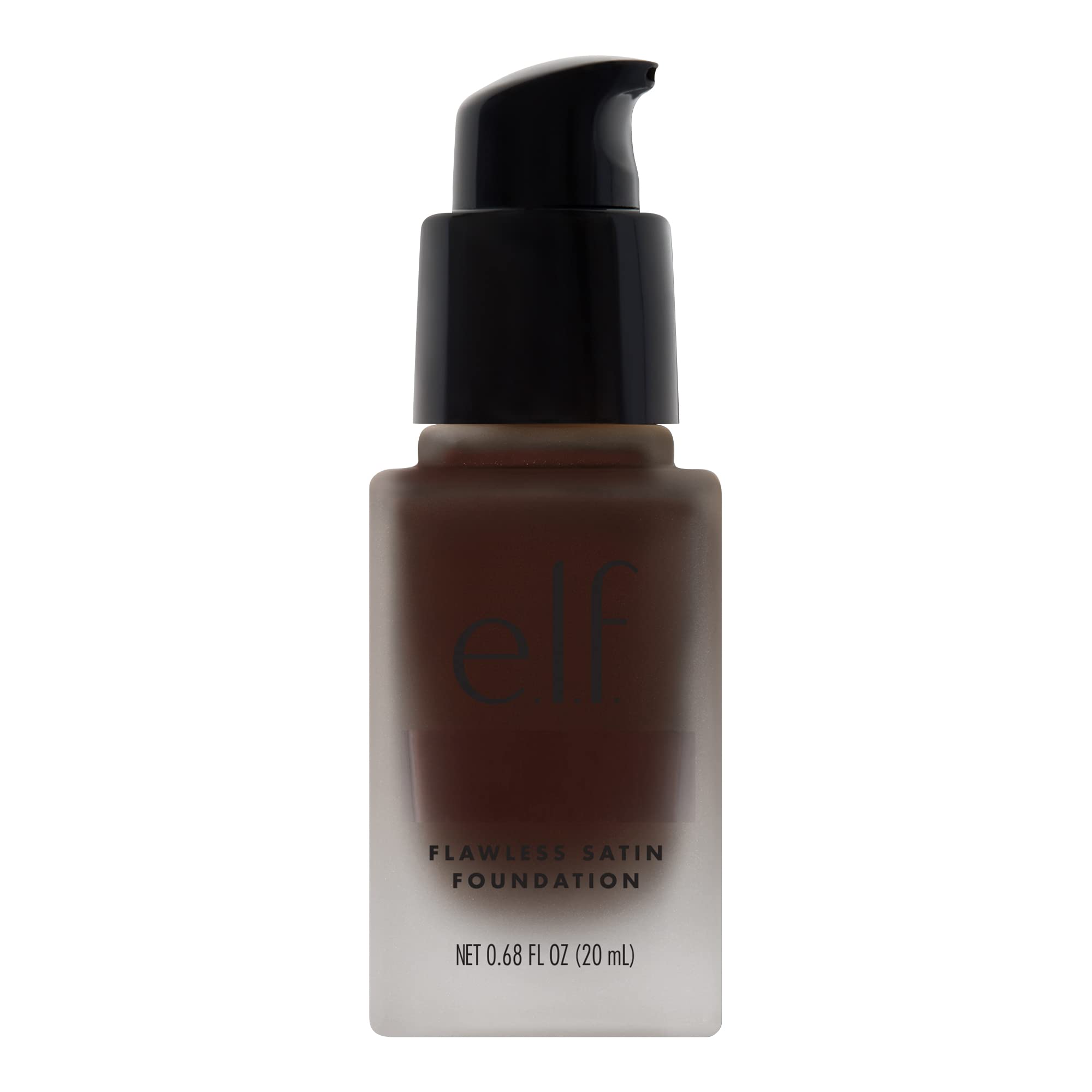 e.l.f. Flawless Satin Foundation, Lightweight & Medium Coverage, Semi-Matte Finish, Vegan & Cruelty-Free, Ebony, 0.68 Fl Oz (20mL)