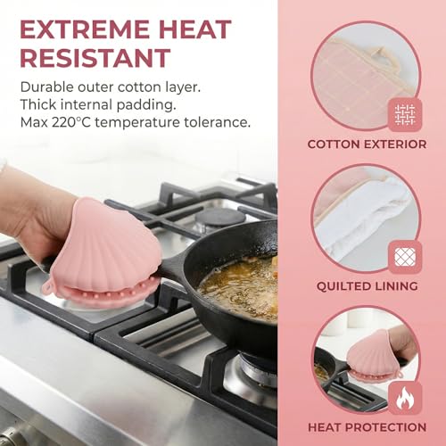 6-Piece Oven Mitts Set, Heat Resistant Gloves with Potholder for Baking Cooking, Pink Kitchen Gloves - Image 5