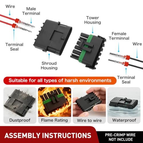 Image of Nilight 78PCS 3 Kits 6 Pin Waterproof Automotive Electrical Connector Kit