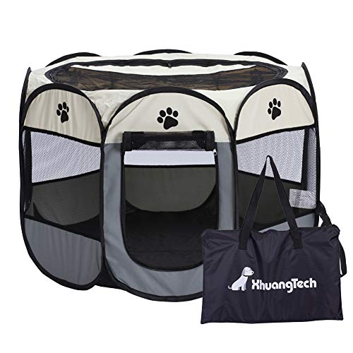 XianghuangTechnology Parque portátil plegable de tela suave para mascotas, perros, gatos, cachorros, para uso en interiores y exteriores, jaula de perrera para mascotas, D31 x H23 (gris)