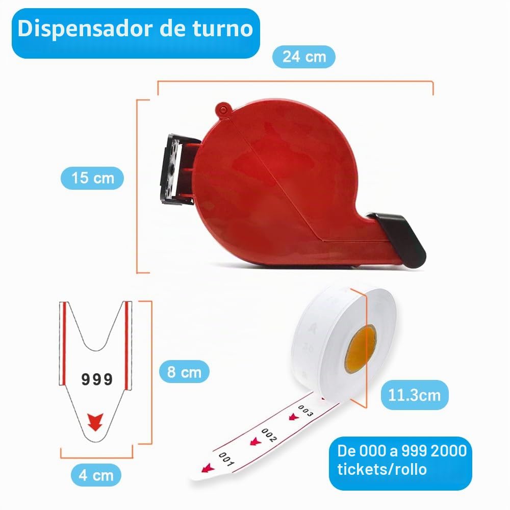 Pantalla Su Turno Digital | 3 Dígitos | con 3 Botones de Llamada +1 Dispensador de Números | Gestión de Cola para Restaurante/Tiendas/Centros Médicos (Clínica, Consultorio)