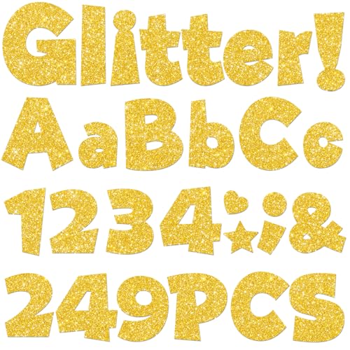 Image of 249 Pcs Glitter Bulletin Board Letters, Numbers and Punctuation 4 Inch | Cut Out Letters for Bulletin Board Decorations, Poster Board Letters Alphabet Cutouts for Classroom Wall Decor (Yellow)