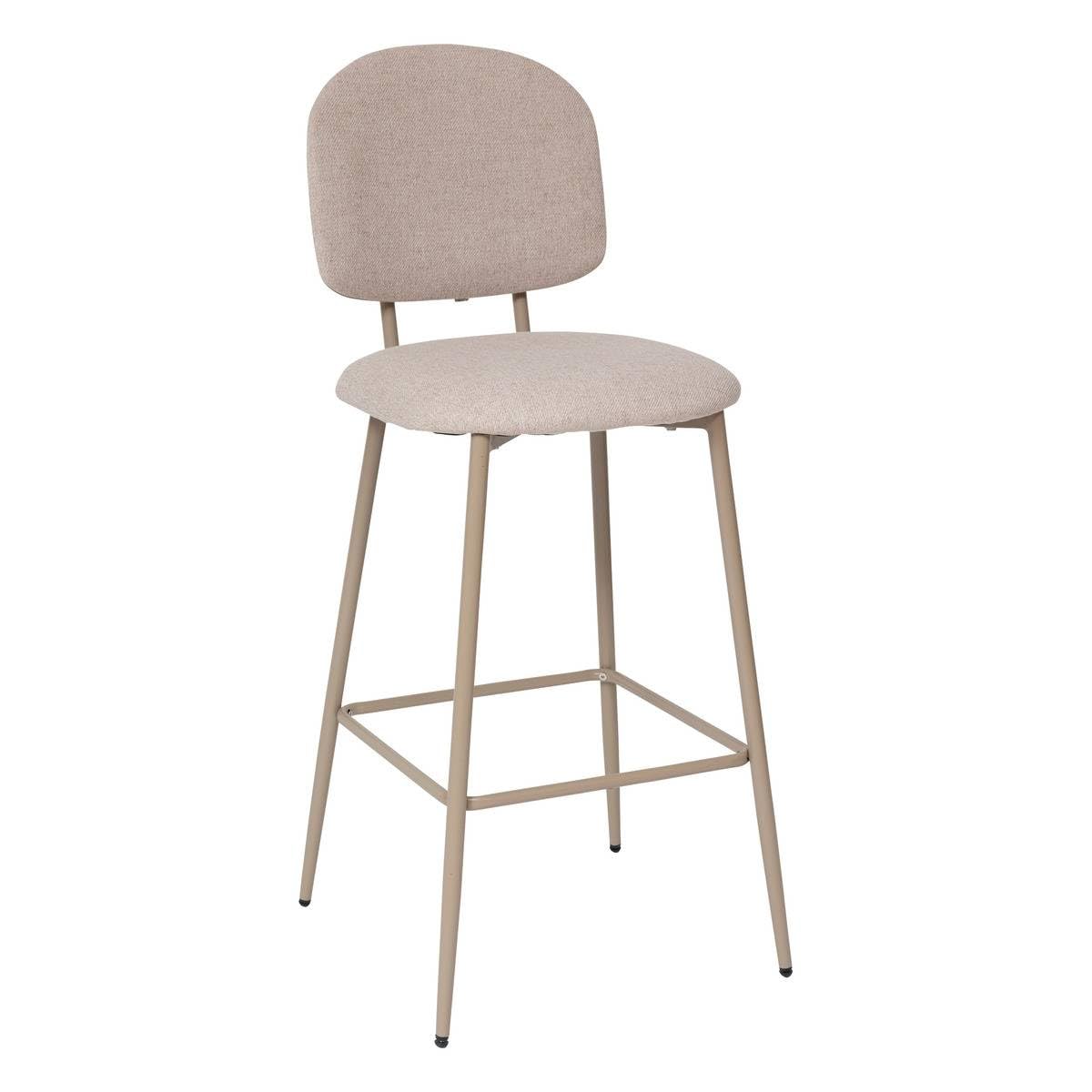 Atmosphera - Sgabello da bar Kamili Beige - H 108,5 cm - Acciaio, tessuto screziato, con schienale e poggiapiedi - Per cucina, isola centrale