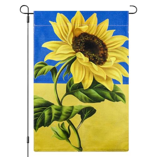 Ukraine Flagge aus Leinen 30x45 cm mit Sonnenblumen-Motiv - Ukrainische Nationalflagge, Hochwertige Leinen-Flagge für Garten, Balkon, Wanddekoration, Feste und Veranstaltungen