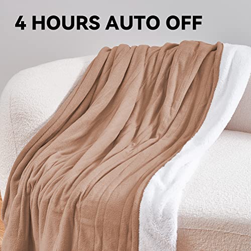 Warm Storm Heated Blanket Throw 50"X 60" Soft Polar Fleece & Sherpa Electric Blanket Throw With 5 Heat Settings 4 Hours Auto-Off Overheating Protection Heating Blanket For Couch Home Office Camel #TOP3