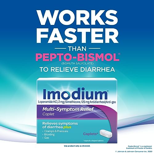 Imodium Multi-Symptom Relief Caplets, Loperamide Hydrochloride & Simethicone Anti-Diarrheal Medicine for Relief of Diarrhea, Gas, Bloating, Cramps & Pressure, HSA/FSA Eligible, 12 ct