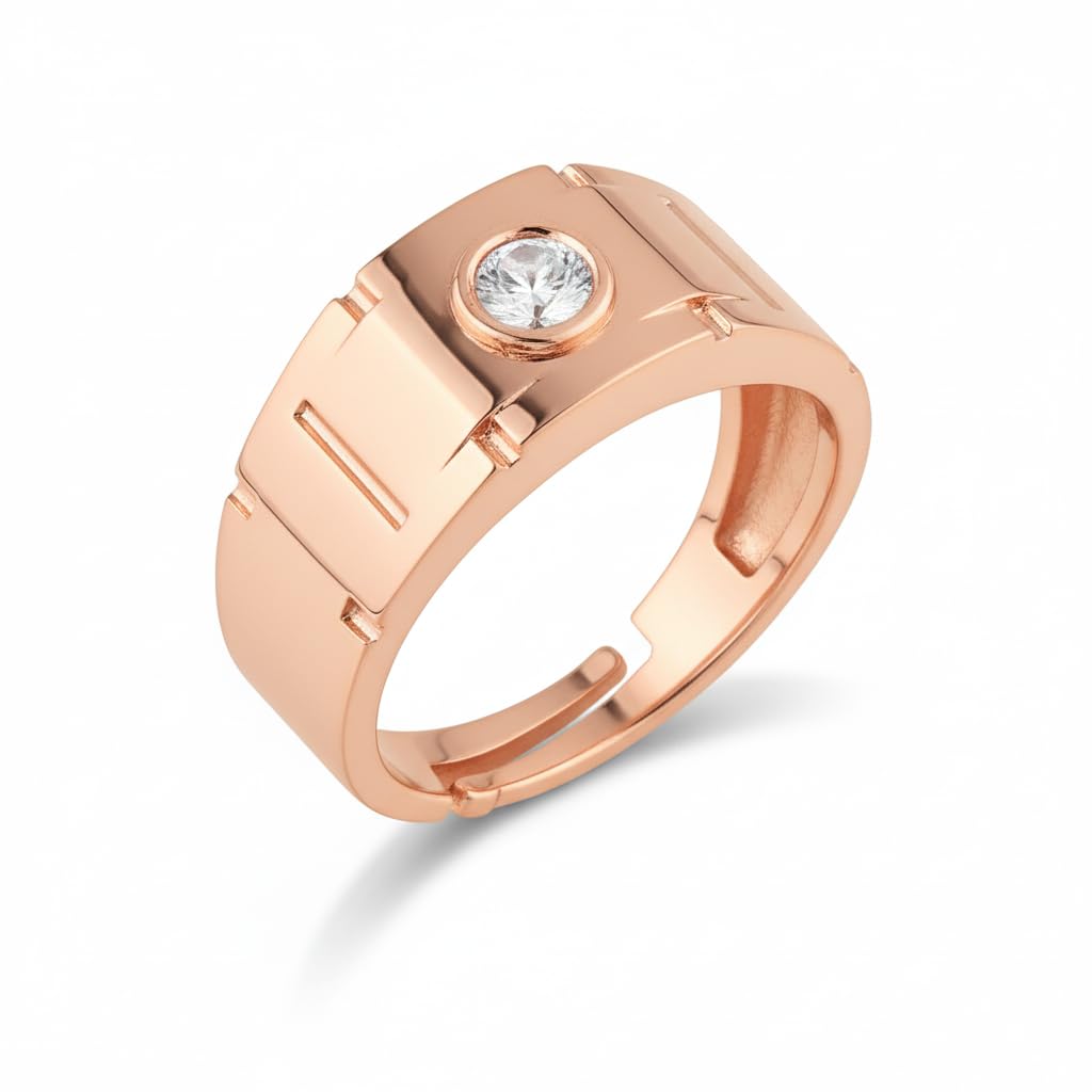 Valentine Special Stylish Rose Gold Plated Cubic Zirconia American Diamond Adjustable Finger Ring For Men & Boys (FL233-34-35)-image-26
