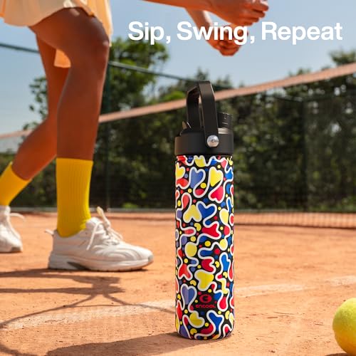 Image of ENCOOL Insulated Water Bottle with Straw Stainless Steel Water Bottle, Leak-Proof, BPA-Free, Double Wall Vacuum Keeps Cold for 24 Hours for Sports, Travel, School (26 oz, Midnight Pop)