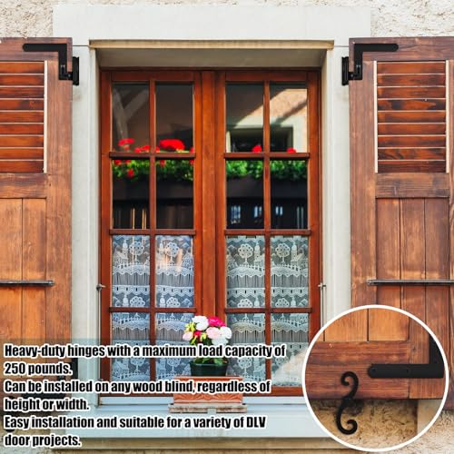 Image of Moxweyeni 32 Pack (16 Pair) Steel Blind Shutter Hinges 1-1 /16 inch with S Holdback Hook for Exterior Shutters Window Kit Steel with Black Powder Coating Lift Off Pintle Reversible Hinges Heavy Duty Door
