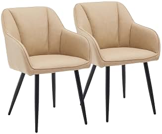 Juego de 2 sillas de comedor acolchadas de piel sintética con reposabrazos, sillas modernas de cocina con patas de metal, sillones para sala de estar, dormitorio u oficina en casa