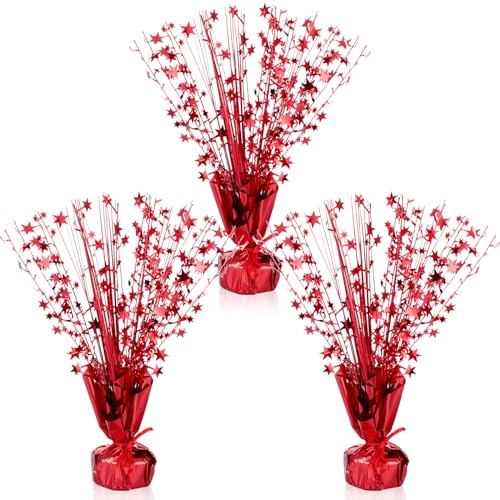 Image of Crowye 3 Pieces Metallic Foil Spray Centerpiece Birthday Table Decoration Star Burst Centerpieces Graduation Table Decor for Birthday 2026 Party Holiday(Red)