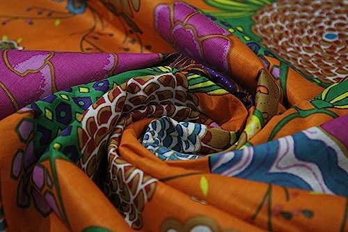 Image of Indian Hand-Block Printed Jaipuri Fruit Print Floral Ethnic Sanganer Kurti Print Cotton Fabric (20 Yards, Orange Fruit)