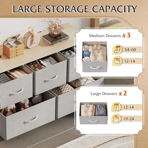 Image of WLIVE 5 Drawer Dresser for Bedroom Organization and Storage; Fabric Drawer Organizer for Clothes and Sweater Storage; Kids Small Dresser for Room Organization and Storage Solutions