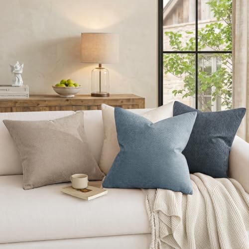 Image of a moment Pack of 2 Decorative Chenille Throw Pillow Covers with Twill Cushion Covers for Sofa Living Room Couch Bed 24x24 Inch Coastal Blue