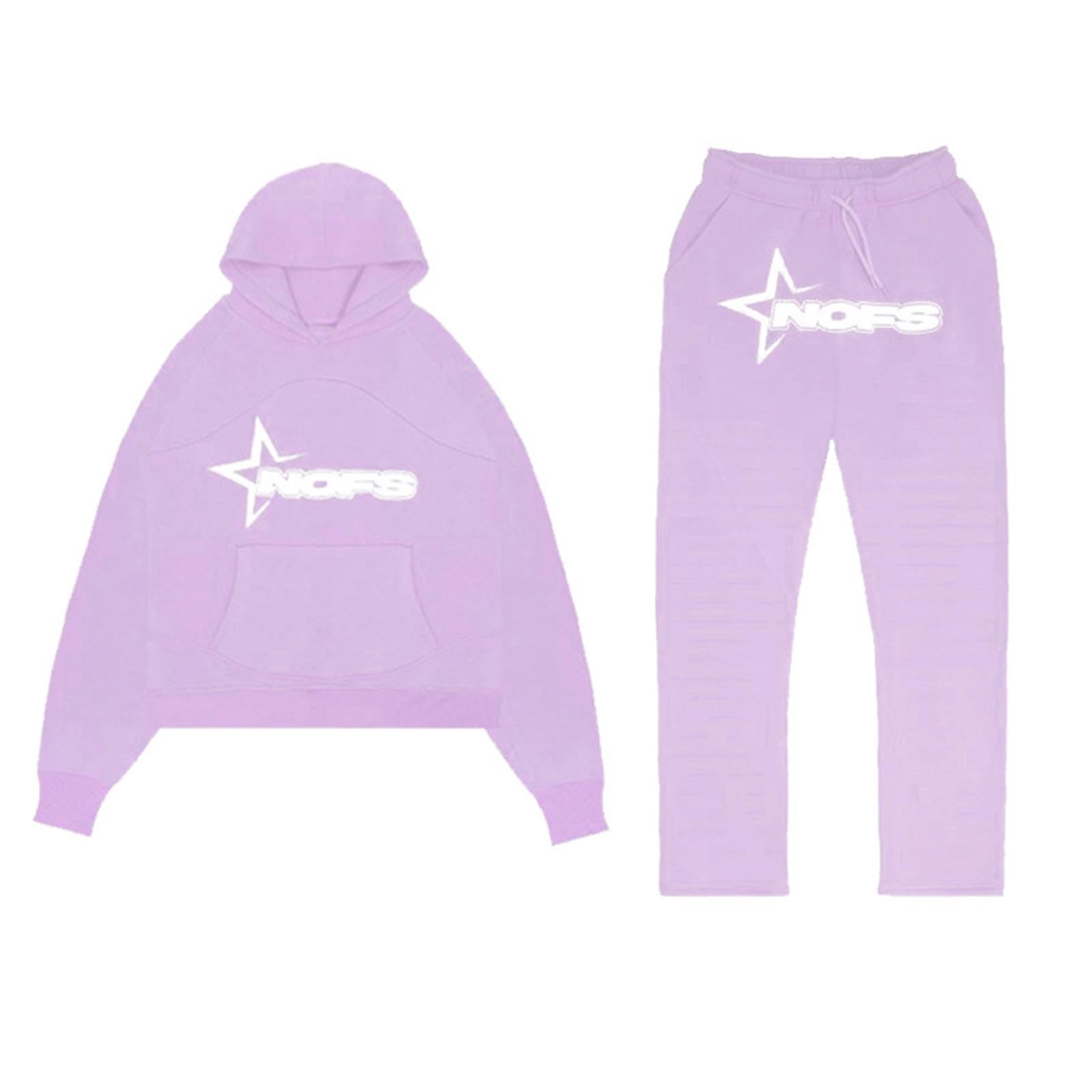 NOFS Męski dres do joggingu, Y2K, bawełna, 2 sztuki, bluza sportowa, bluza z kapturem Y2K + spodnie Nofs, męski dres sportowy, strój streetwear 2024, L