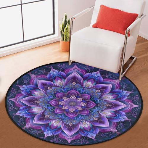 Tapete redondo interior 86 cm con diseño mandala azul miniatura 3