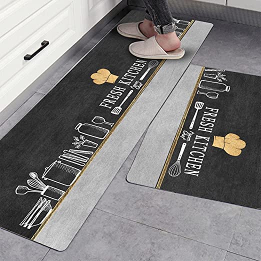 AHLAN Kitchen Mats Rugs Sets,2 Pieces Non-slip Kitchen Mat,Easy to Clean, Non-slip, Waterproof,Oil Resistant Runner Mat for Kitchen/Floor Home/Office/Sink/Laundry (2)