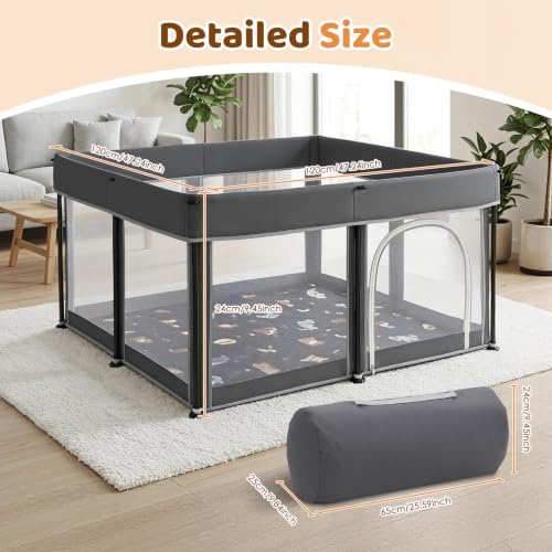 Image of 50inch Foldable Baby Playpen Collapsible Play Yard with Mat /Ocean Balls /Bag (Gray, 50 * 50 * 25.59inch)