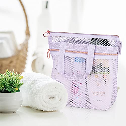 Mesh-Shower-Bag-102x99-Quick-Dry-Caddy-with-Zipper-2-Pockets-Portable-Toiletry-Tote-for-Bathroom-Gym-Travel-Camp-Beach-for-Sunscreen-Dorm-College-Essentials-Light-Gray