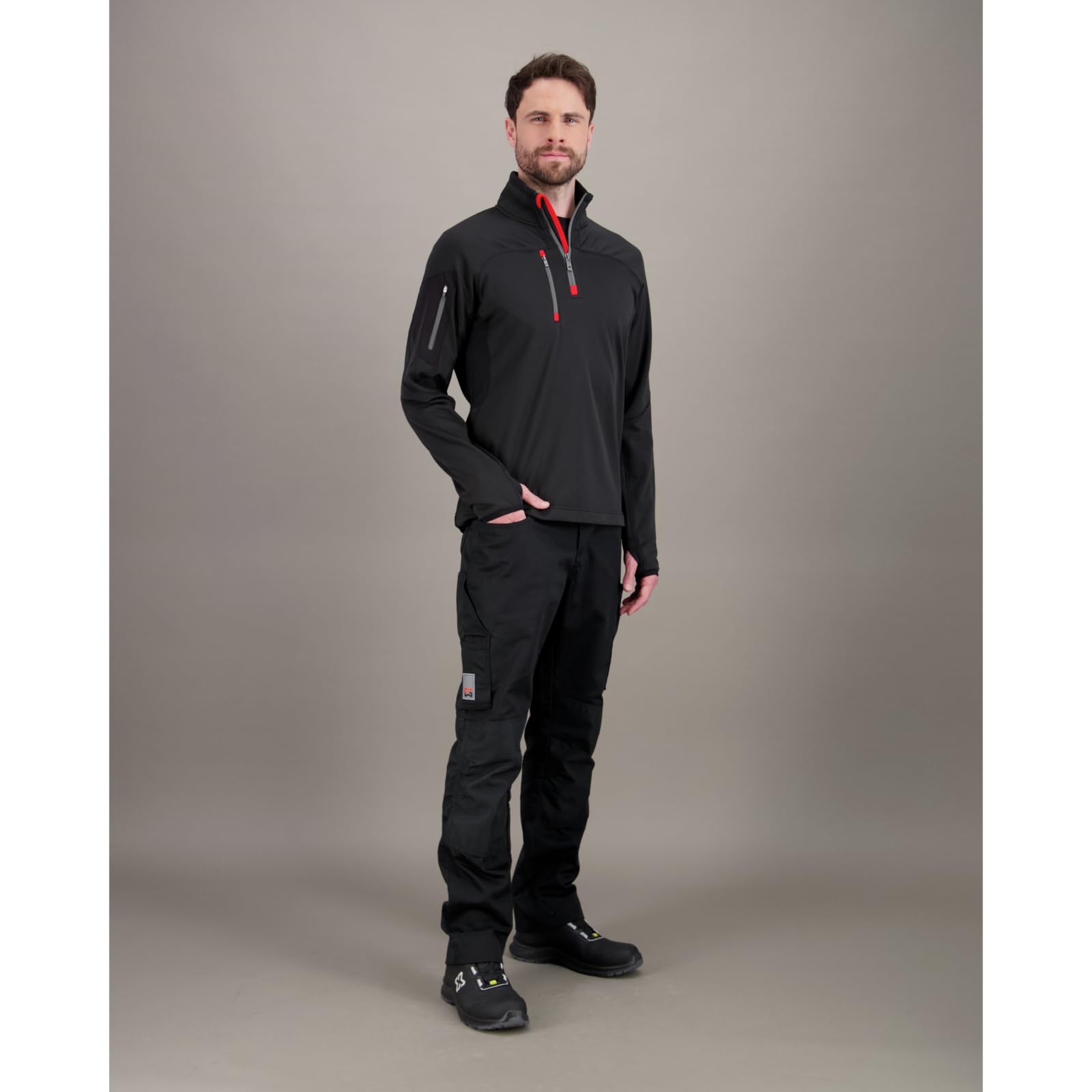 WÜRTH MODYF Fleecetroyer Stretch – Dehnbarer Fleece Pullover mit Zipkragen – perfekt für Handwerk, Werkstatt, Arbeiten im Freien in schwarz, rot – Größen XS - 4XL