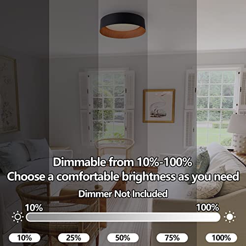 Image of Bargeni Kitchen Flush Mount Ceiling Light,Black with Wood-Grain Finish