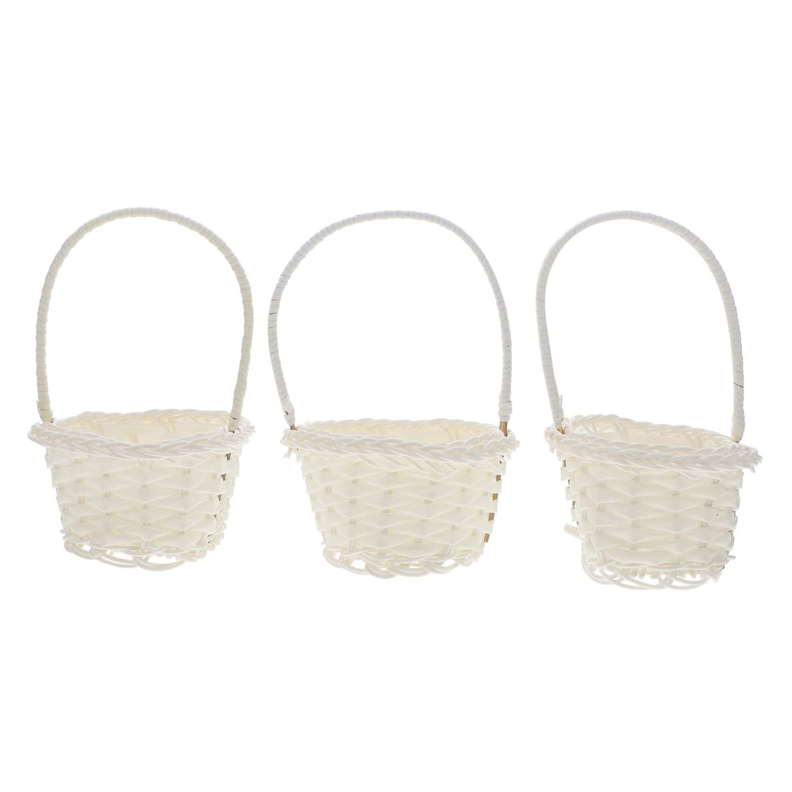 NAMOARLY 3 Pcs Rattan Basket Mini Woven Baskets Small Basket with Handle Candy Baskets for Mini Fruit Baskets Storage Baskets Basket for Favors White Plastic Rattan
