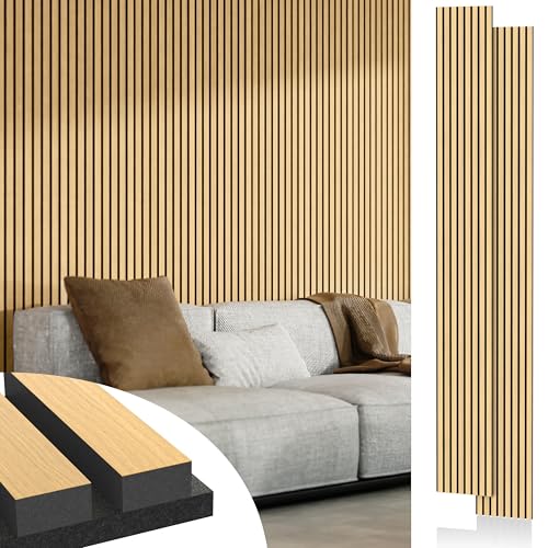 Acoustic Wood Wall Panels, 2-PC 94.49 x 12.6 in Soundproof Wood Wall Panels for Decor, Wood Slat...