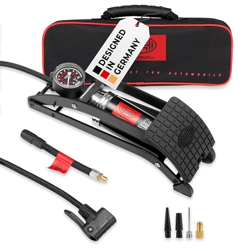 HEYNER® Fußluftpumpe 10bar PedalPower PRO ideal für Fahrrad, Auto, Motorrad