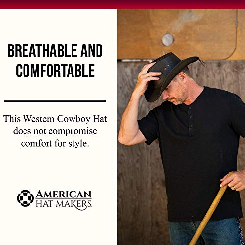American Hat Makers Hollywood Leather Cowboy Hat For Men & Women — 100% Handcrafted Fine Leather Hat — Breathable Black Cowboy Hat #TOP3