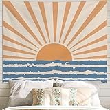 Atrippy Boho Hippie Sun Wall Tapestry for Bedroom Aesthetic, Bohemian Retro 70s Tapestries Hanging, Vintage Indian Sunset Sea Wave Art Poster for Living Room Dorm Decor (51' X 60')