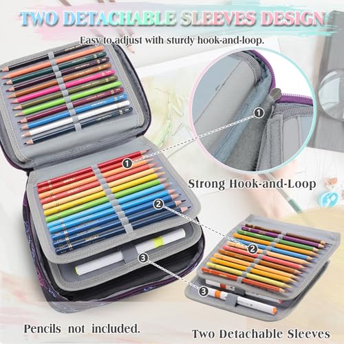 Image of VX VONXURY Large Pencil Case, 54-Slot Colored Pen Pouch 2 Removable Sleeves | Cute Zipper Pencil Bag Organizer, Top Handle, Front Zip Pocket, Durable Fabric for Art Supplies Markers School Travel College