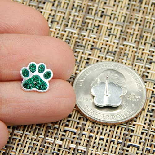 Solid 925 Sterling Silver Crystal/Enamel Paw Print Stud Earrings (Choose Your Color)2