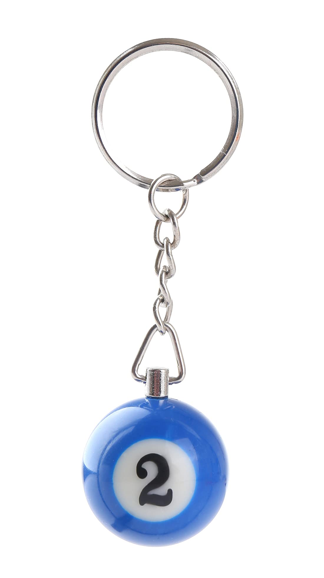 Komonee 5 x Pool Ball Keyring Colourful Numbered Key Ring Chain Tag Pub Billiard Spots and Stripes Keychain Solid Blue Number 2
