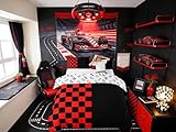Manfei Geometric Lattice Kids Duvet Cover Set Queen Size,Video Games Check Lattice Bedding Set,Grid Fashion Simple Girls Boys Room Decor,Black Red,2 Pillowcases(No Comforter)
