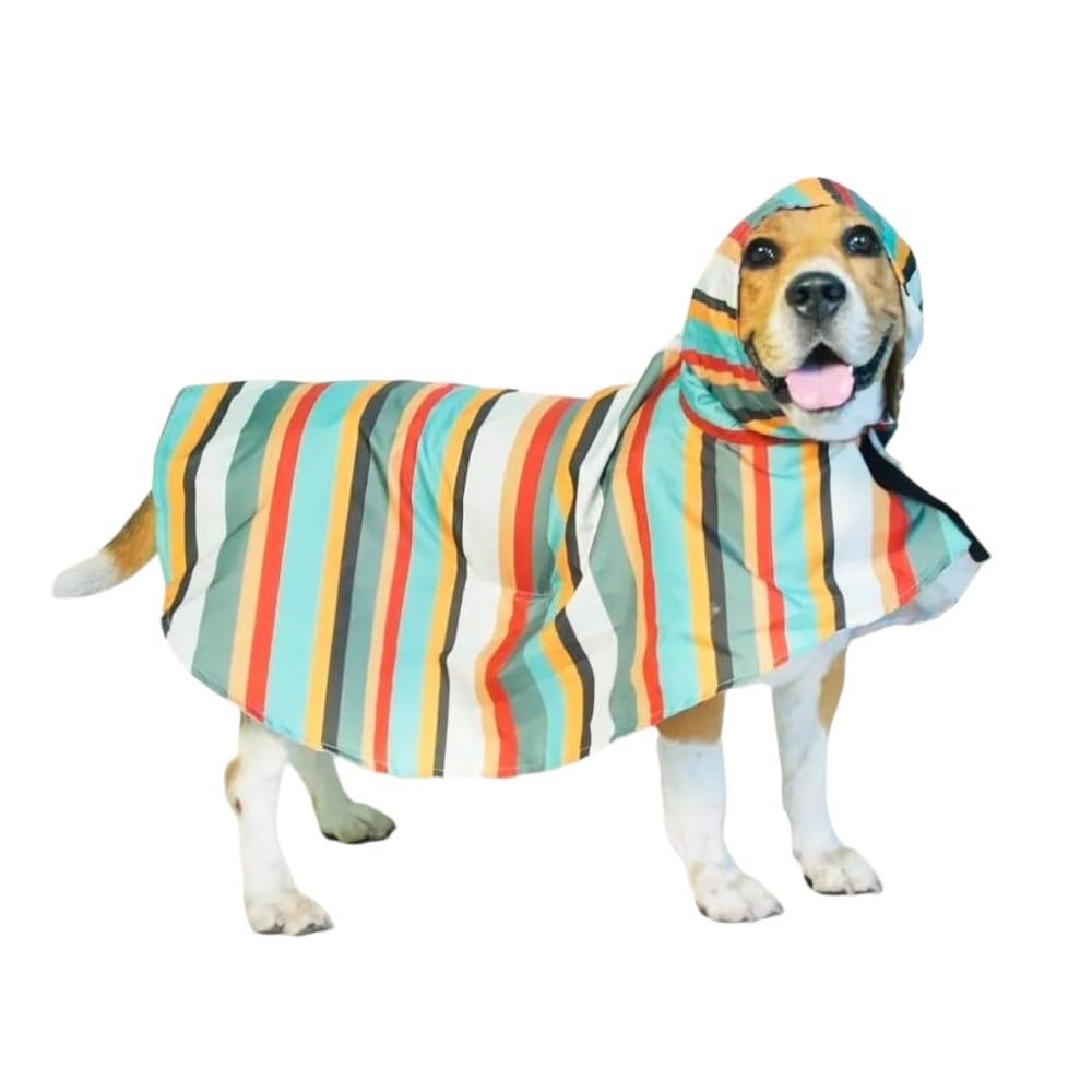 Pet Set Go Stripe Printed Cape Style Dog Raincoat with Hoodie| Double Layered | Water Resistant | Polyester | for Small, Medium and Large Breed Dogs | Adjustable Waist and Neck (B0D9QTHFJ1) Amazon Price History, Amazon Price Tracker