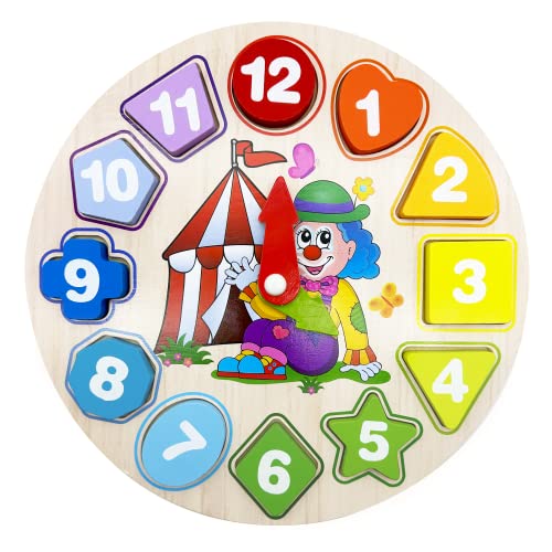 Horloge Éducative en Bois pour Apprendre les Heures, Formes, Couleurs et Chiffres - Garçon, Fille, Bébé - Jeu pour Apprendre, Jouet d'Apprentissage, Montessori, Classer, Puzzle Enfant, Didactique